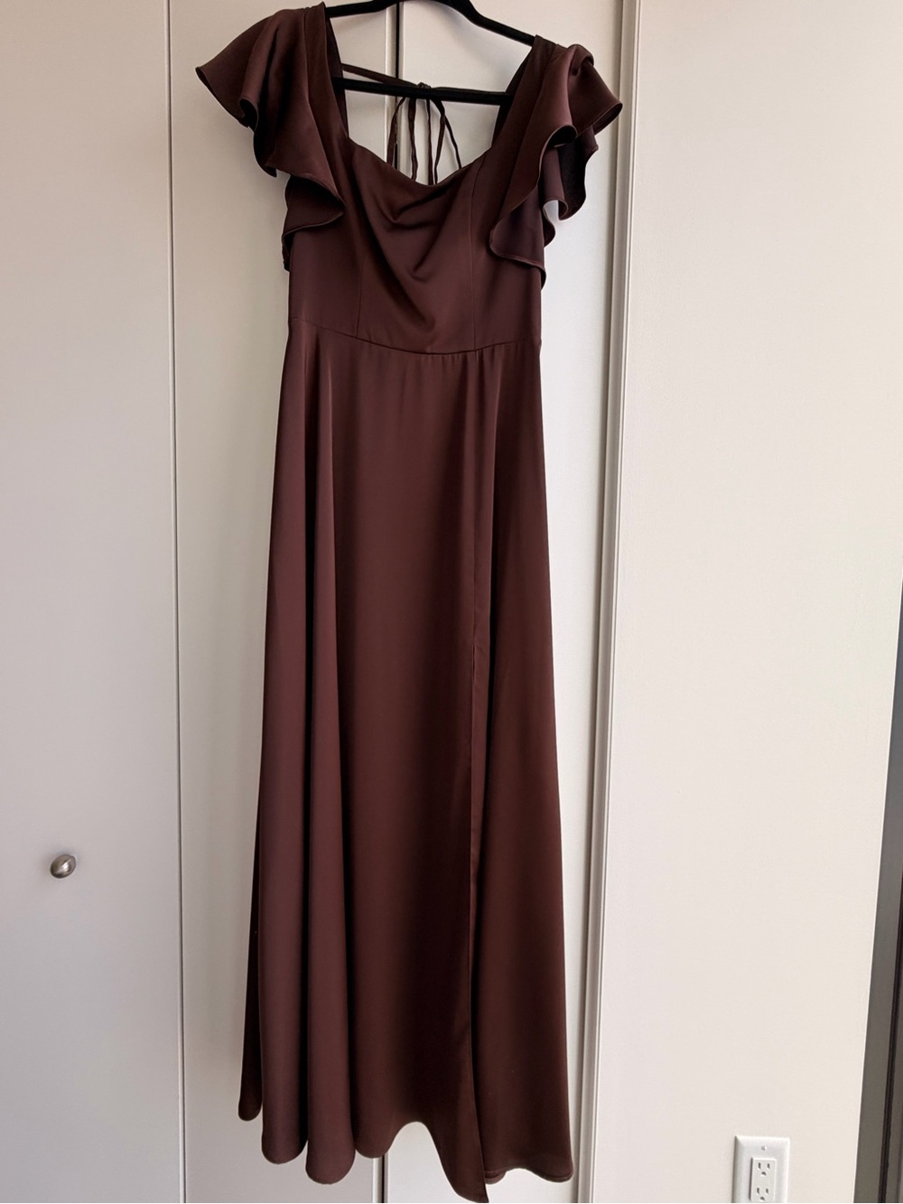 Azazie Brown Flutter-Sleeve Maxi Dress